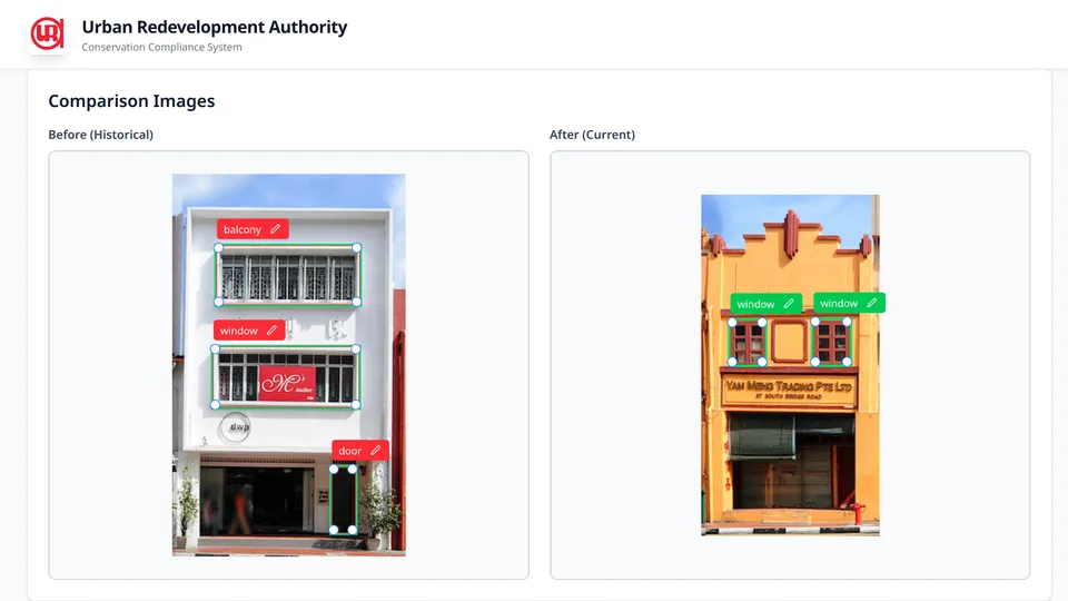 Comparing historical and current facade images side by side