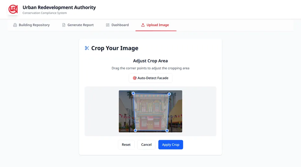 Reviewing an automatically detected facade before processing